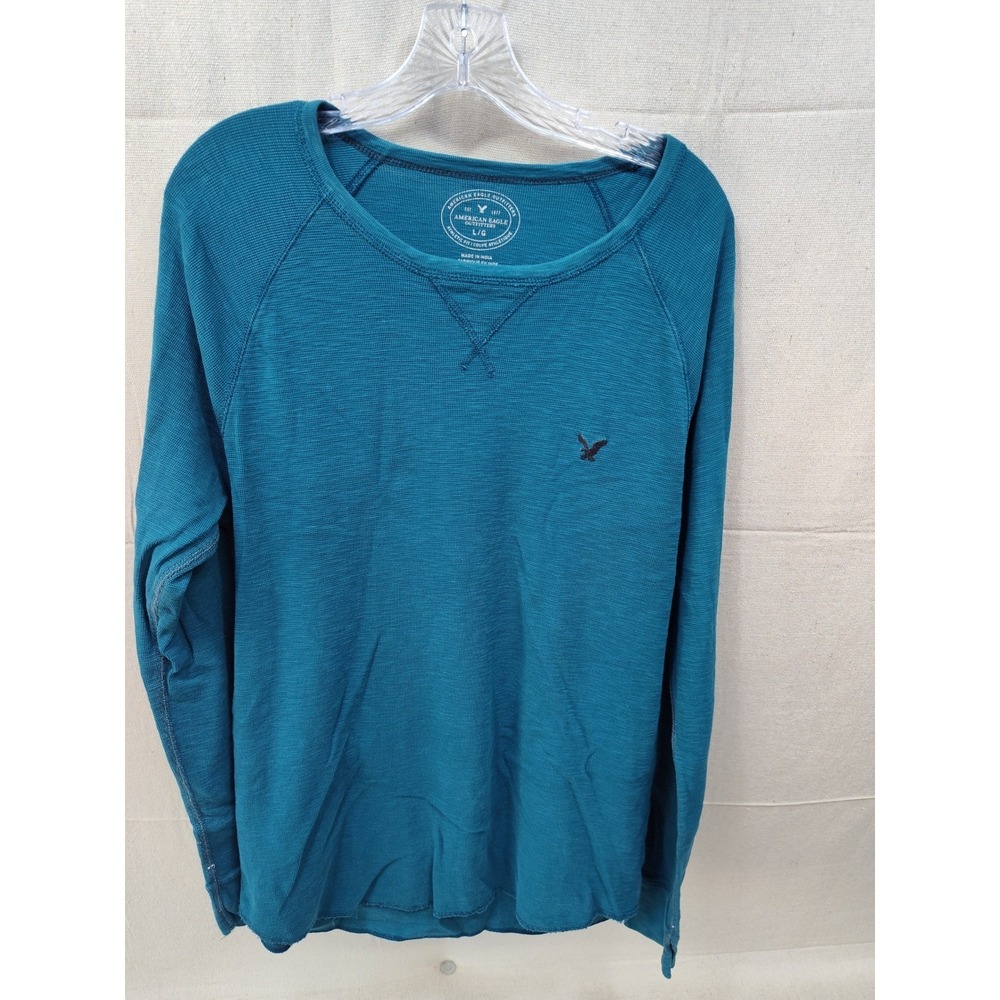 American Eagle AE Legend Mens L Teal Blue Thermal Waffle Knit Long Sleeve Shirt